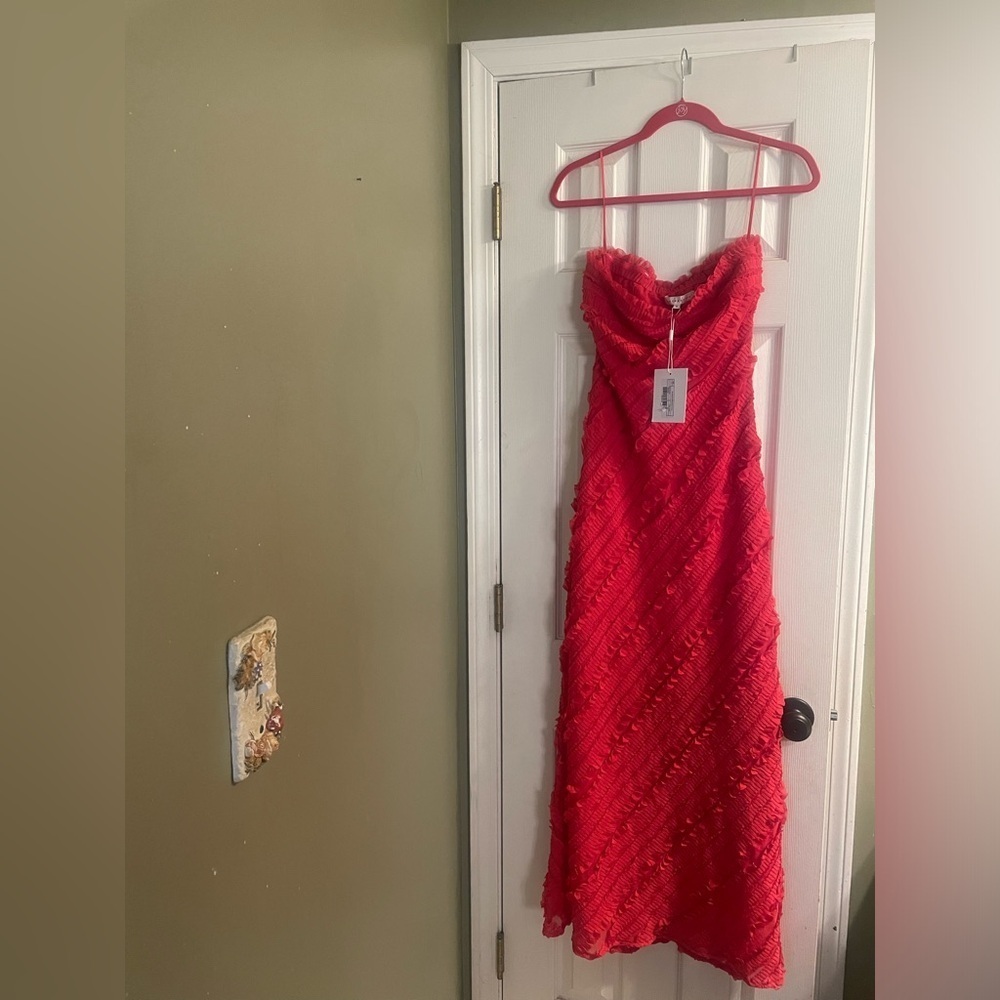 Anthropologie Endless Rose Strapless Textured Column Midi Dress Small Color Red - Picture 4 of 7